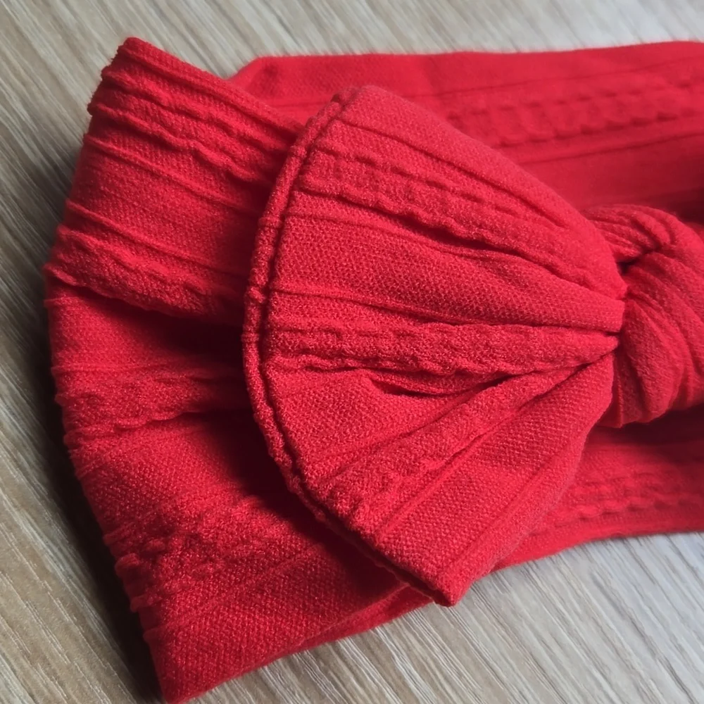 Red Cable Knit Baby Bow Headband Soft Stretch Nylon Infant & Toddler Headwrap